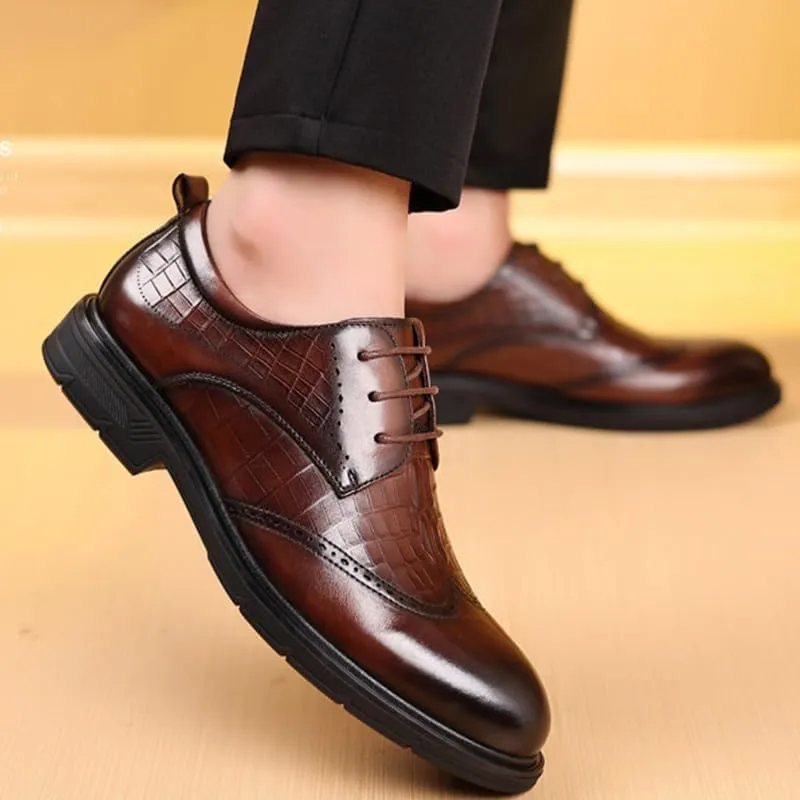 Men's Oxford Shoes Retro Pointed Chunky Heel Non-Slip Business Dress Shoes Rubber Non-Slip Formal Dress Shoes for Men
