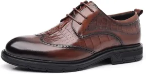 Men's Oxford Shoes Retro Pointed Chunky Heel Non-Slip Business Dress Shoes Rubber Non-Slip Formal Dress Shoes for Men