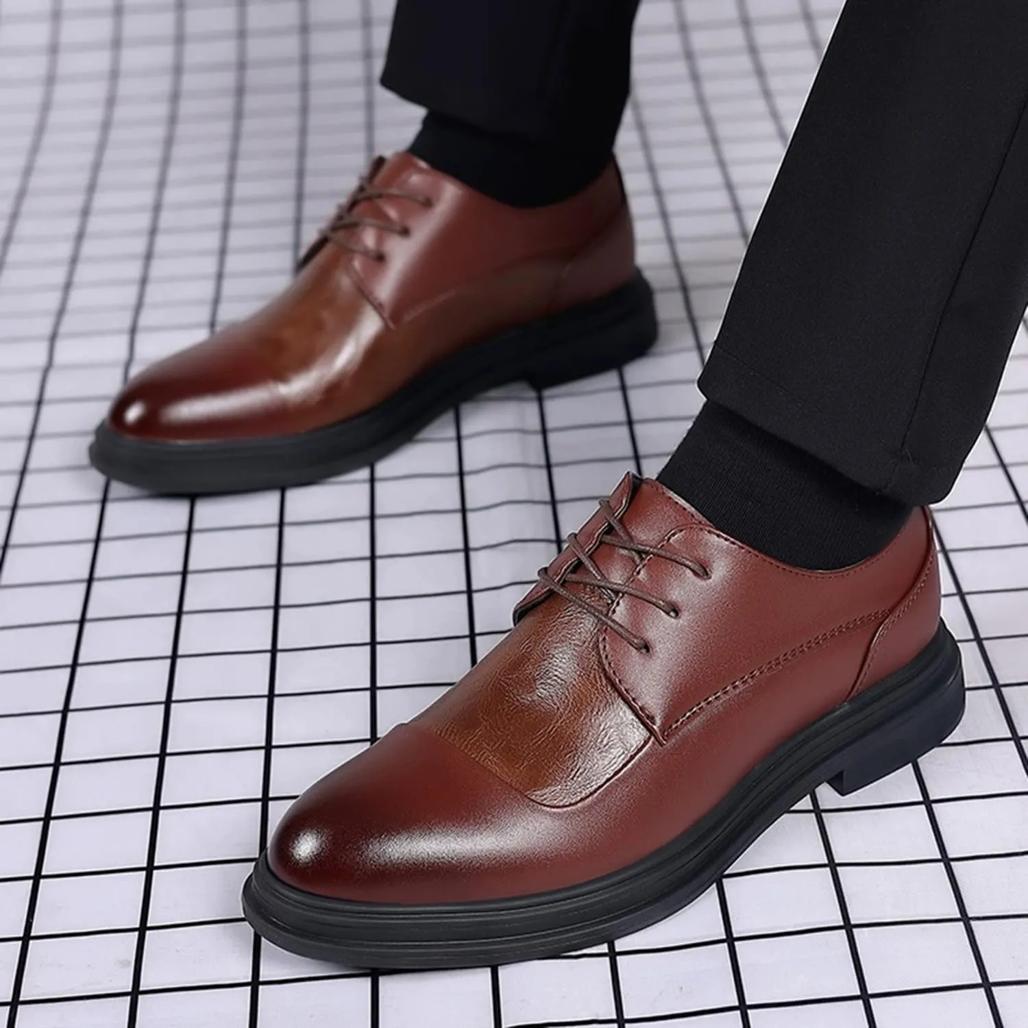 Men's Oxfords Classic Lace Up Dress Shoes Modern Business Derbys, Heel Pad Design for Formal Occasions