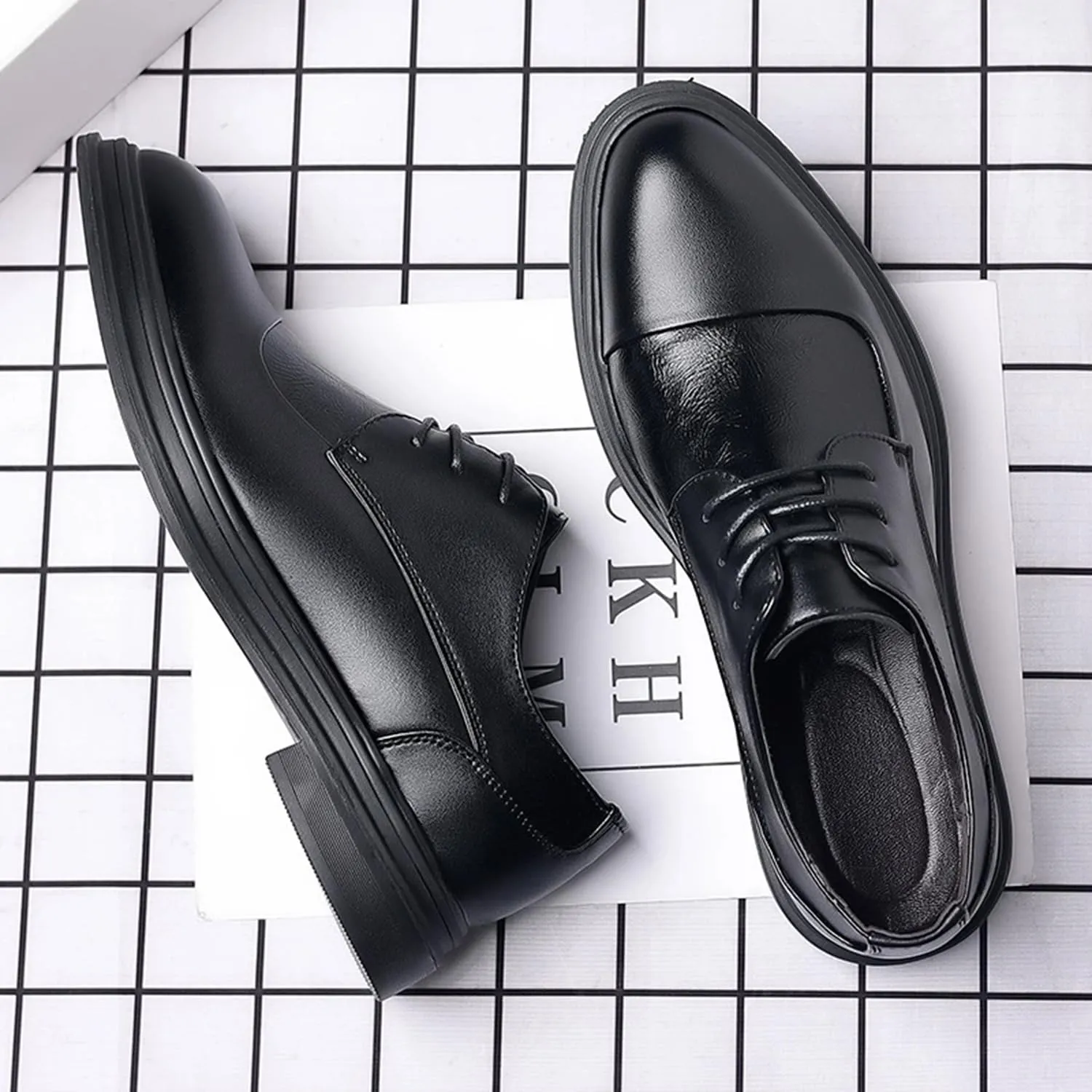 Men's Oxfords Classic Lace Up Dress Shoes Modern Business Derbys, Heel Pad Design for Formal Occasions