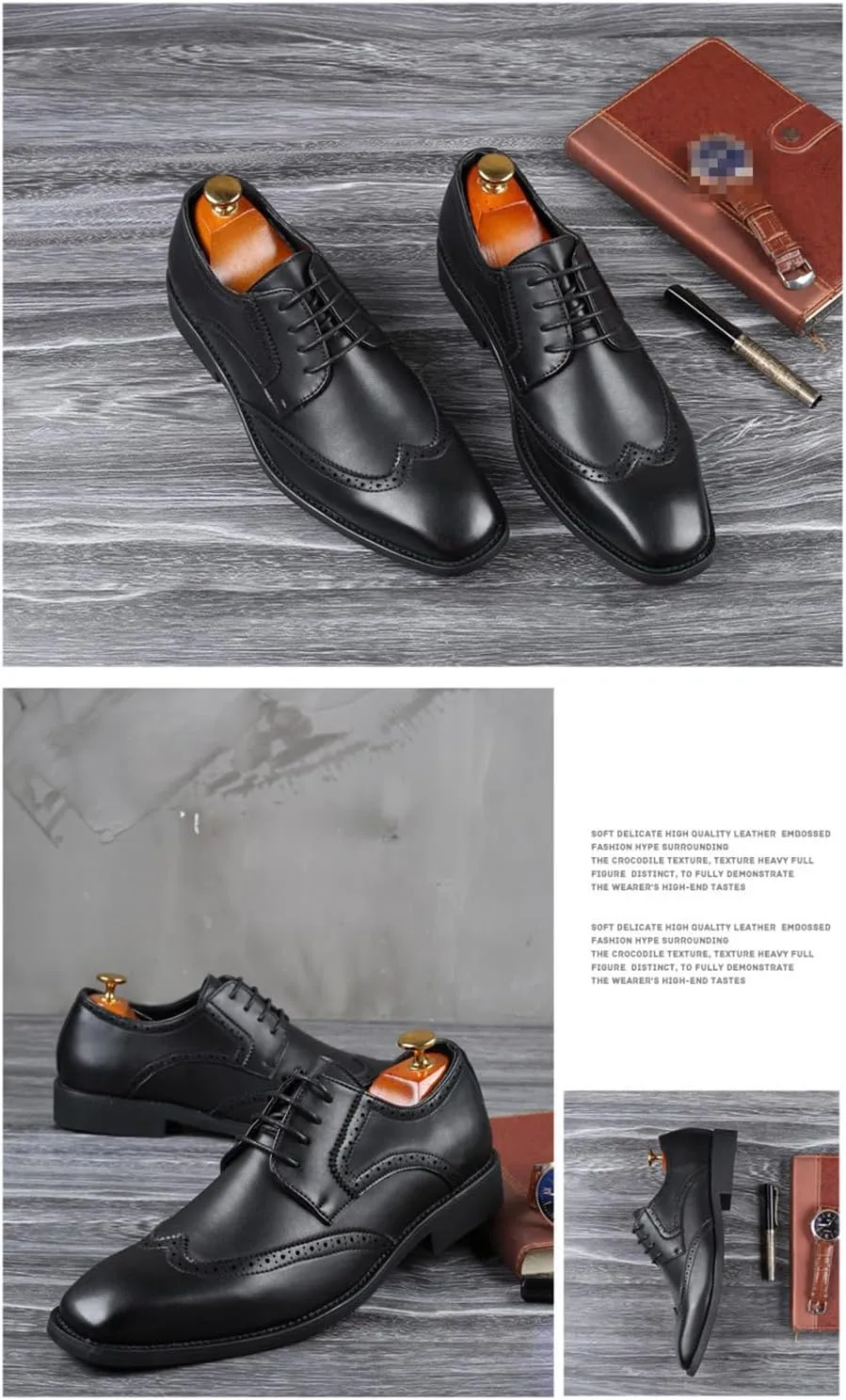 Men's Oxfords Lace Up Casual Dress Shoes Wingtip Brogue Shoes Classic Formal Modern Business Shoes