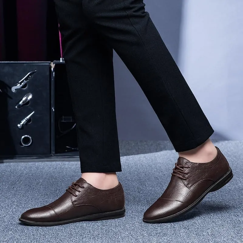 Men's Oxfords Modern Low Top Pointed Toe Tuxedo Derby Shoes Non-Slip Rubber Flat Dress Shoes for Men(Black,8.5)