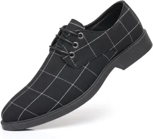 Men's Plaid Lace-Up Oxfords Dress Shoes | Leather & Anti-Slip Rubber Sole | Lightweight Comfort Fit for Formal and Casual