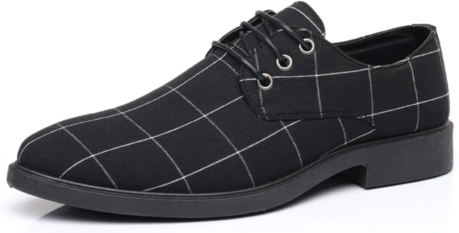 Men's Plaid Lace-Up Oxfords Dress Shoes | Leather & Anti-Slip Rubber Sole | Lightweight Comfort Fit for Formal and Casual
