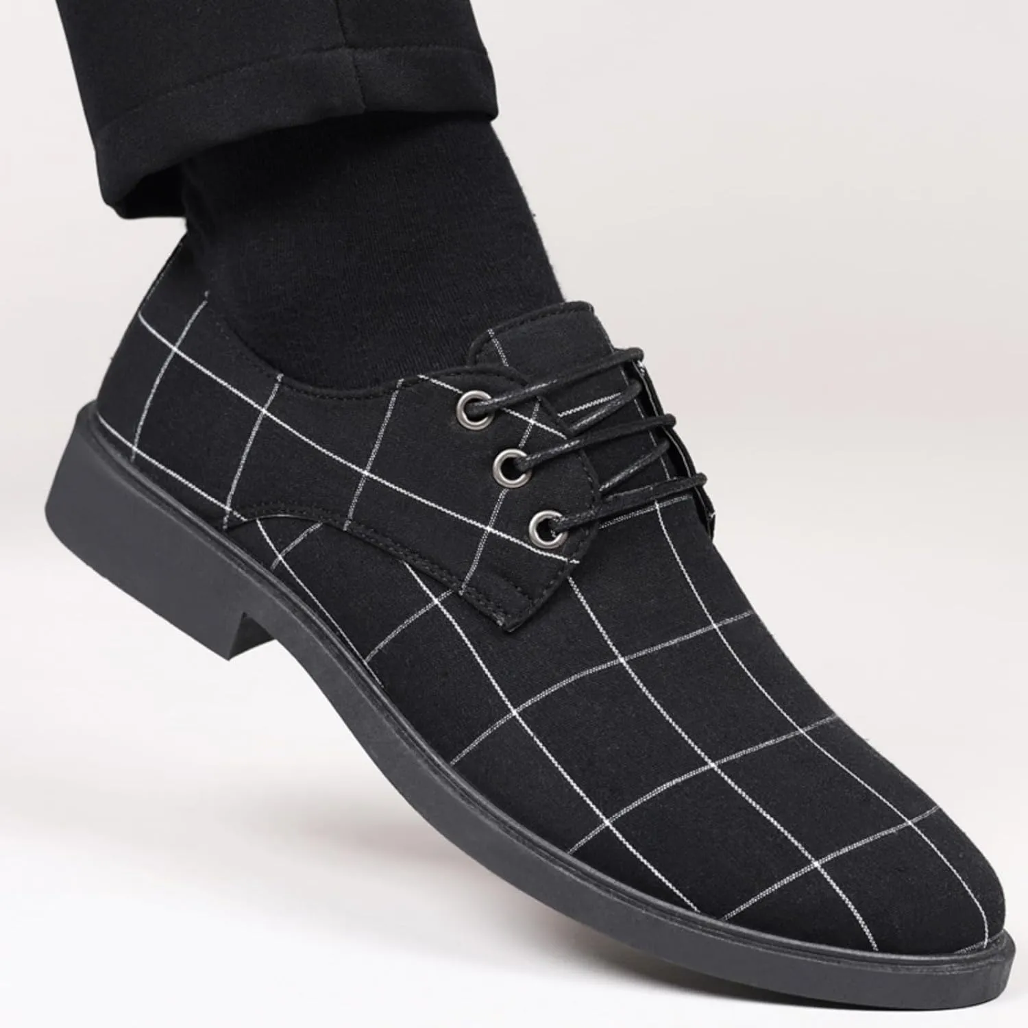 Men's Plaid Lace-Up Oxfords Dress Shoes | Leather & Anti-Slip Rubber Sole | Lightweight Comfort Fit for Formal and Casual
