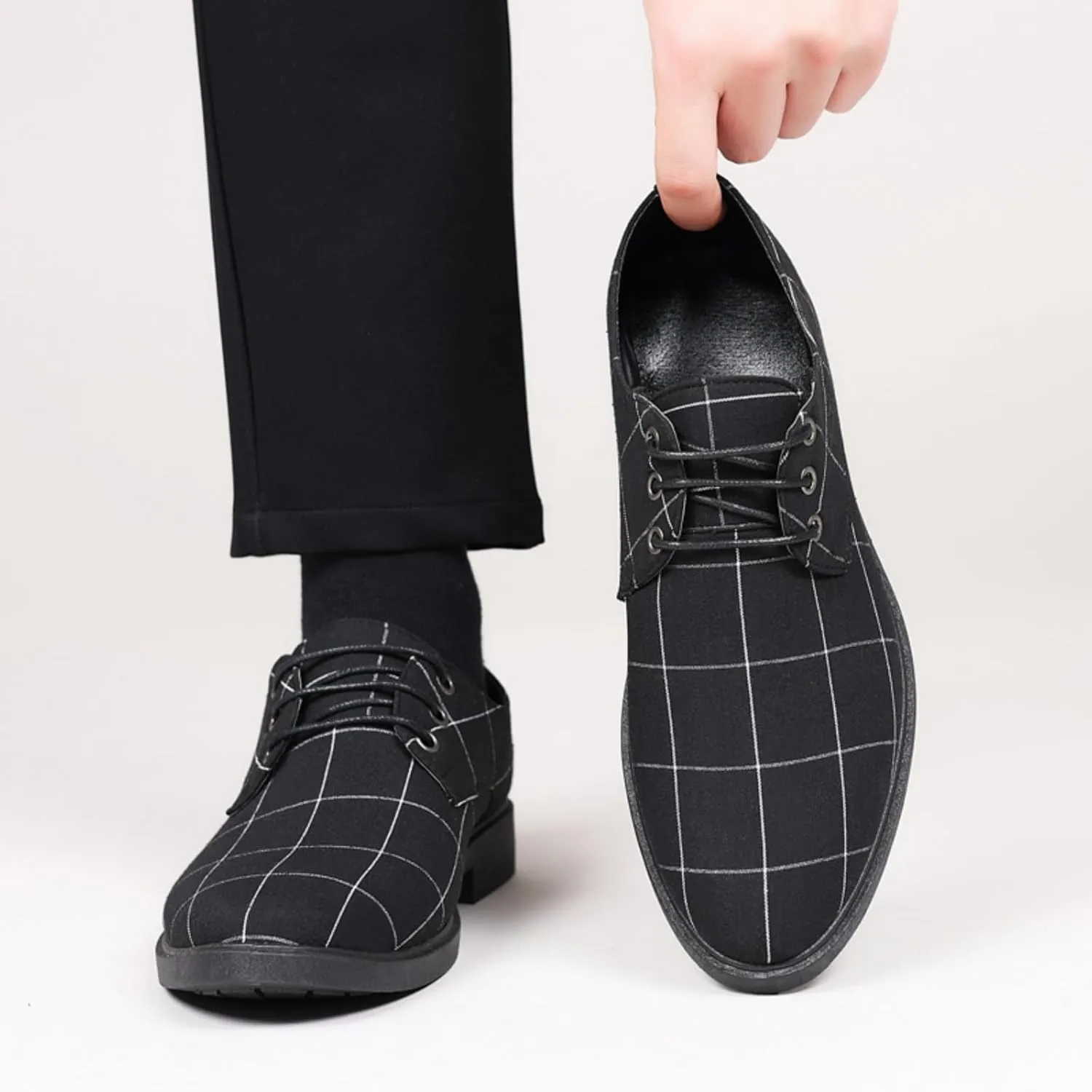 Men's Plaid Lace-Up Oxfords Dress Shoes | Leather & Anti-Slip Rubber Sole | Lightweight Comfort Fit for Formal and Casual