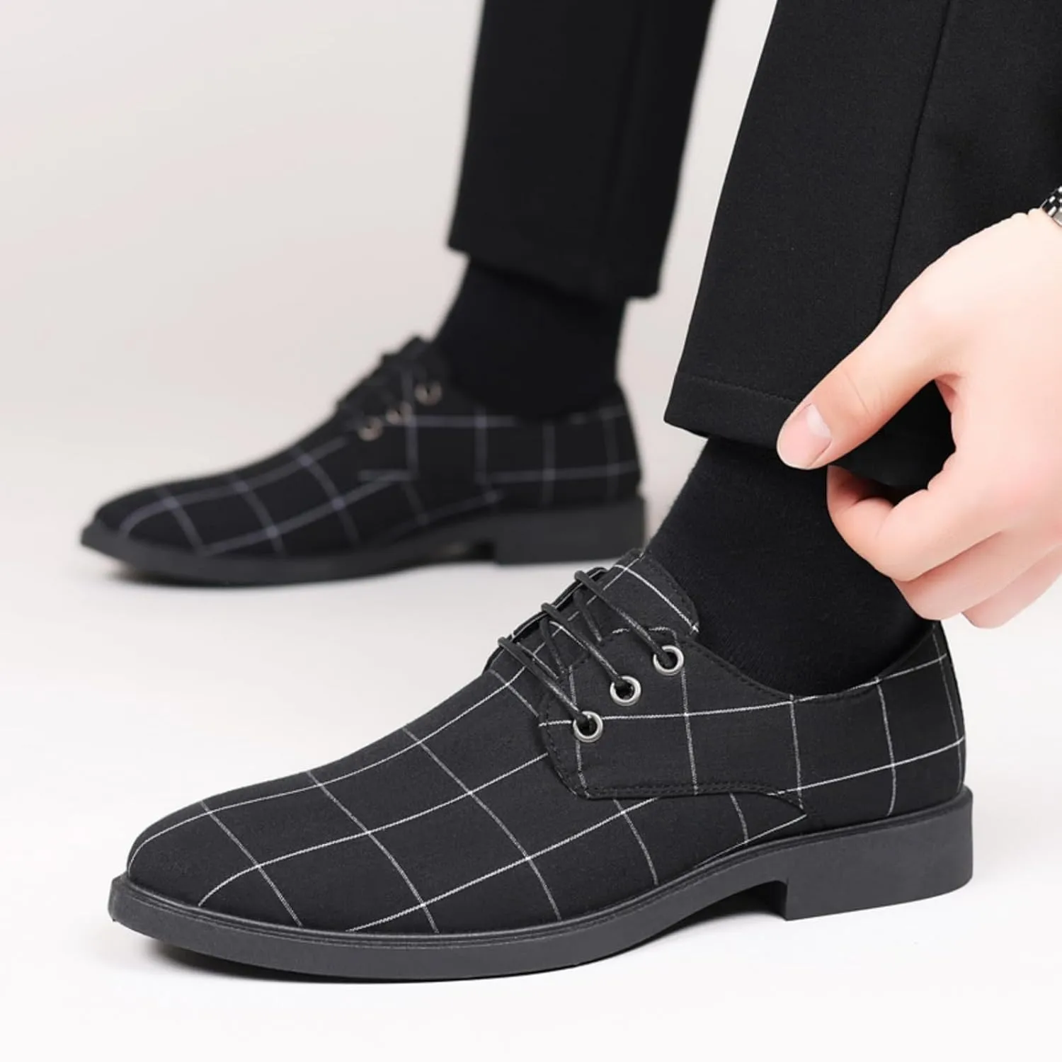 Men's Plaid Lace-Up Oxfords Dress Shoes | Leather & Anti-Slip Rubber Sole | Lightweight Comfort Fit for Formal and Casual