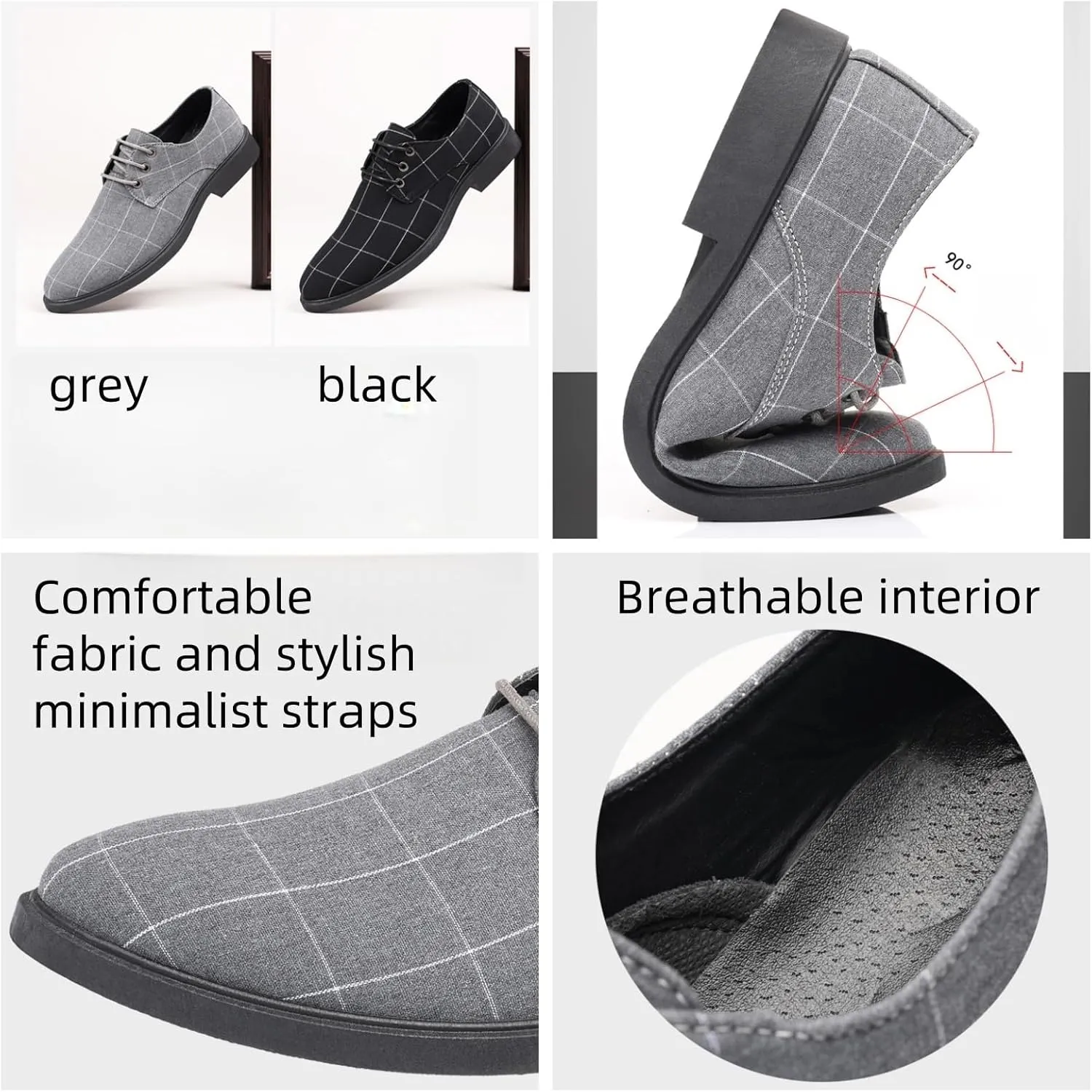 Men's Plaid Lace-Up Oxfords Dress Shoes | Leather & Anti-Slip Rubber Sole | Lightweight Comfort Fit for Formal and Casual