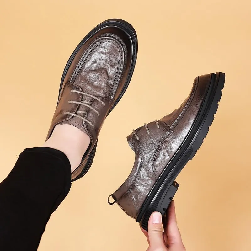 Men's Retro Oxford Shoes Chunky Heel Non-Slip Business Dress Shoes Fashion Lace-up Shoes Formal Shoes Working Leather Derby Shoes(8.5)