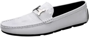 Men's Slip-On Penny Crocodile Pattern Loafers Ultra Light Genuine Leather Flat Shoes Classic Horsebit Tuxedo Wedding Shoes