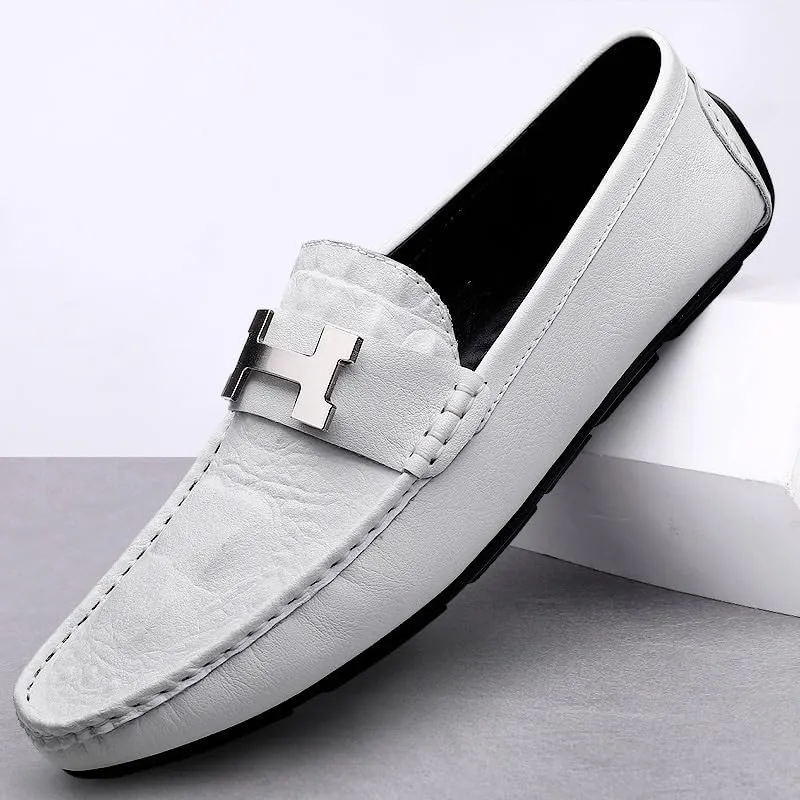 Men's Slip-On Penny Crocodile Pattern Loafers Ultra Light Genuine Leather Flat Shoes Classic Horsebit Tuxedo Wedding Shoes