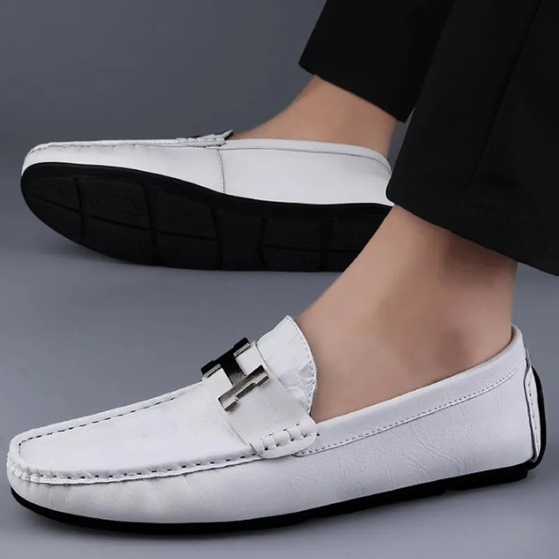 Men's Slip-On Penny Crocodile Pattern Loafers Ultra Light Genuine Leather Flat Shoes Classic Horsebit Tuxedo Wedding Shoes