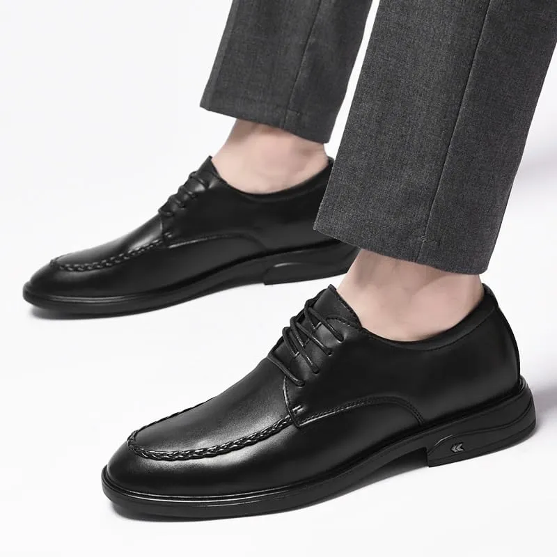 Modern Business Casual Leather Shoes Fashionable Round Head Lace-up Dress Shoes Men's Low Top Non Slip Oxfords
