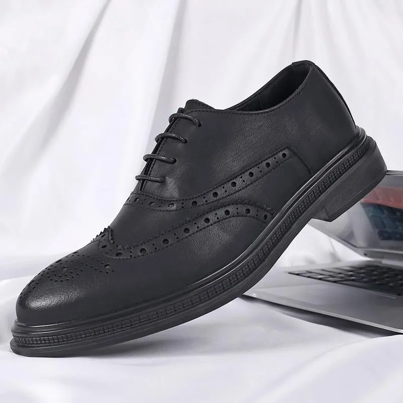Modern Men's Oxford Shoes Rubber Non-Slip Thick-Soled Formal Print Breathable Leather Shoes