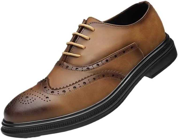 Modern Men's Oxford Shoes Rubber Non-Slip Thick-Soled Formal Print Breathable Leather Shoes