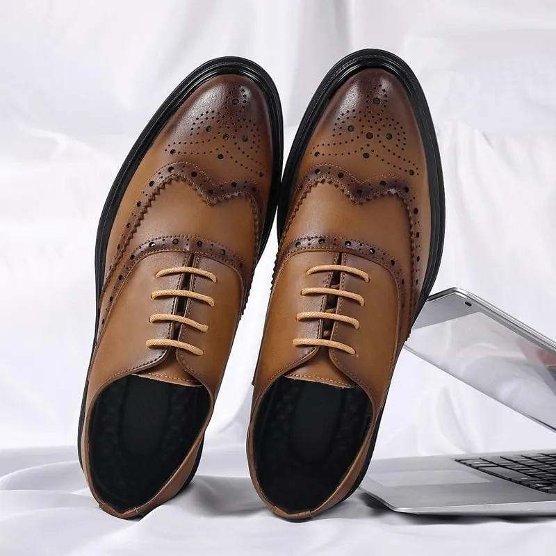 Modern Men's Oxford Shoes Rubber Non-Slip Thick-Soled Formal Print Breathable Leather Shoes