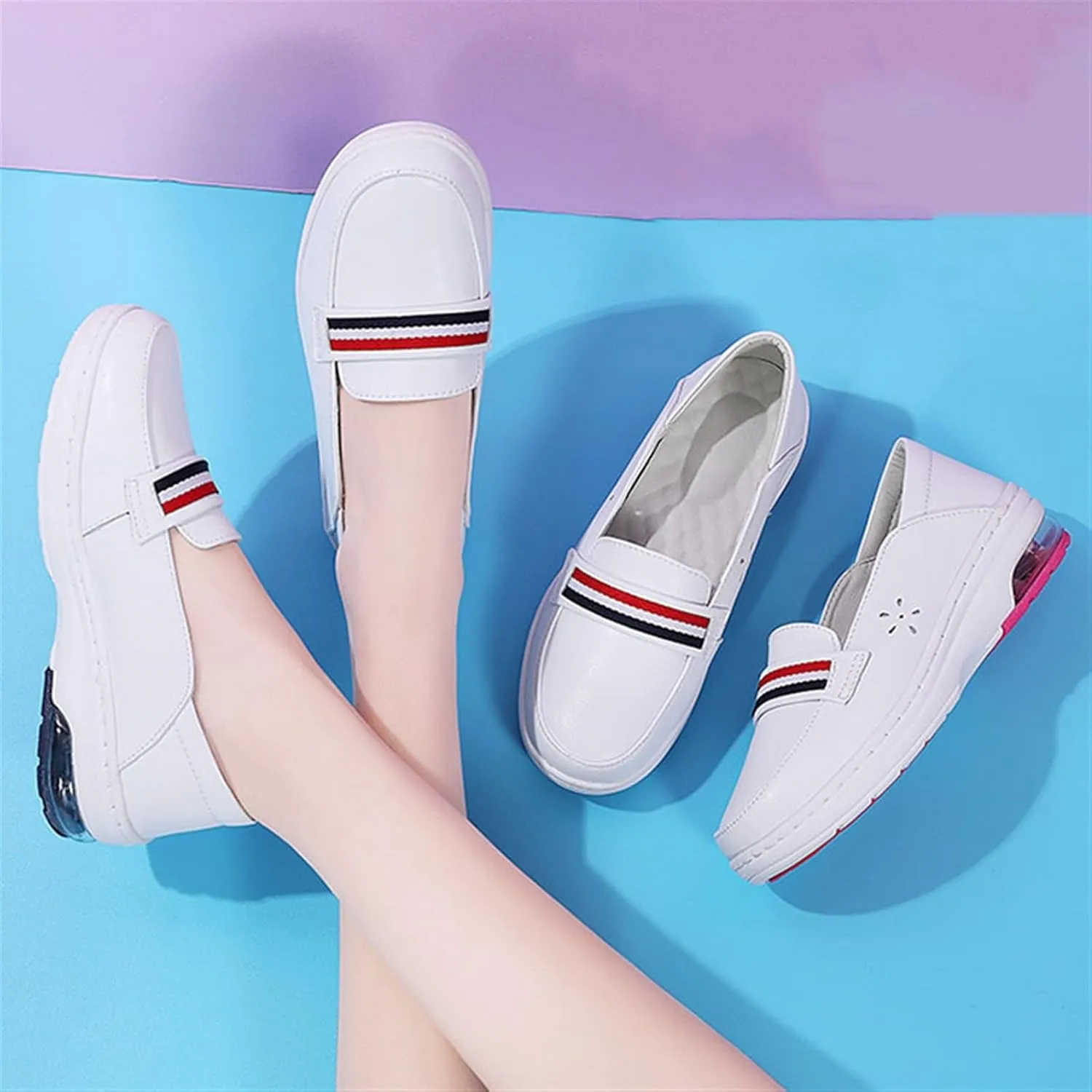 Mother's Day Lightweight Nursing Shoes, Breathable Soft Bottom Non Tiring Feet Slip-On Air Cushion Nurse Shoes, Casual Leather Slip Resistant Driving Shoes, for Medical Workers