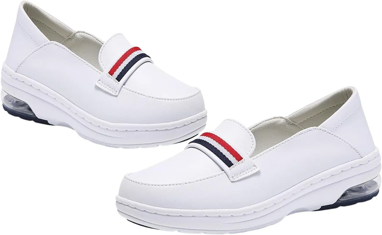 Mother's Day Lightweight Nursing Shoes, Breathable Soft Bottom Non Tiring Feet Slip-On Air Cushion Nurse Shoes, Casual Leather Slip Resistant Driving Shoes, for Medical Workers