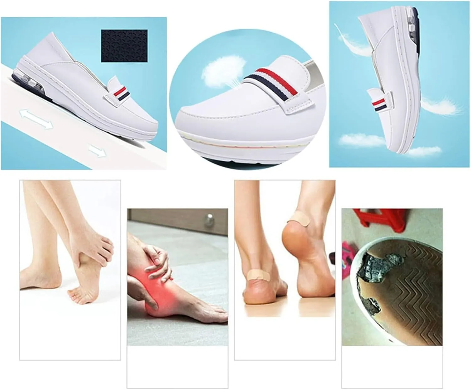 Mother's Day Lightweight Nursing Shoes, Breathable Soft Bottom Non Tiring Feet Slip-On Air Cushion Nurse Shoes, Casual Leather Slip Resistant Driving Shoes, for Medical Workers