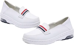 Mother's Day Lightweight Nursing Shoes, Breathable Soft Bottom Non Tiring Feet Slip-On Air Cushion Nurse Shoes, Casual Leather Slip Resistant Driving Shoes, for Medical Workers