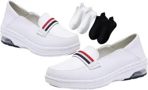 Mother's Day Lightweight Nursing Shoes, Breathable Soft Bottom Non Tiring Feet Slip-On Air Cushion Nurse Shoes, Casual Leather Slip Resistant Driving Shoes, for Medical Workers