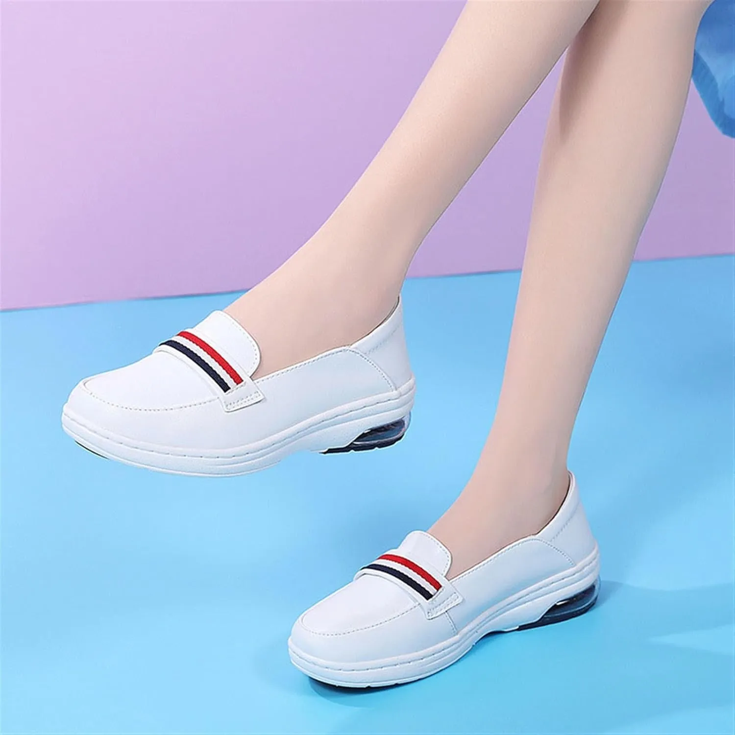 Mother's Day Lightweight Nursing Shoes, Breathable Soft Bottom Non Tiring Feet Slip-On Air Cushion Nurse Shoes, Casual Leather Slip Resistant Driving Shoes, for Medical Workers