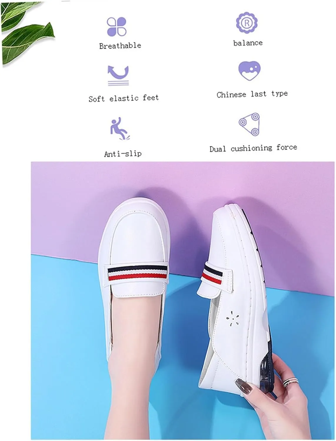 Mother's Day Lightweight Nursing Shoes, Breathable Soft Bottom Non Tiring Feet Slip-On Air Cushion Nurse Shoes, Casual Leather Slip Resistant Driving Shoes, for Medical Workers