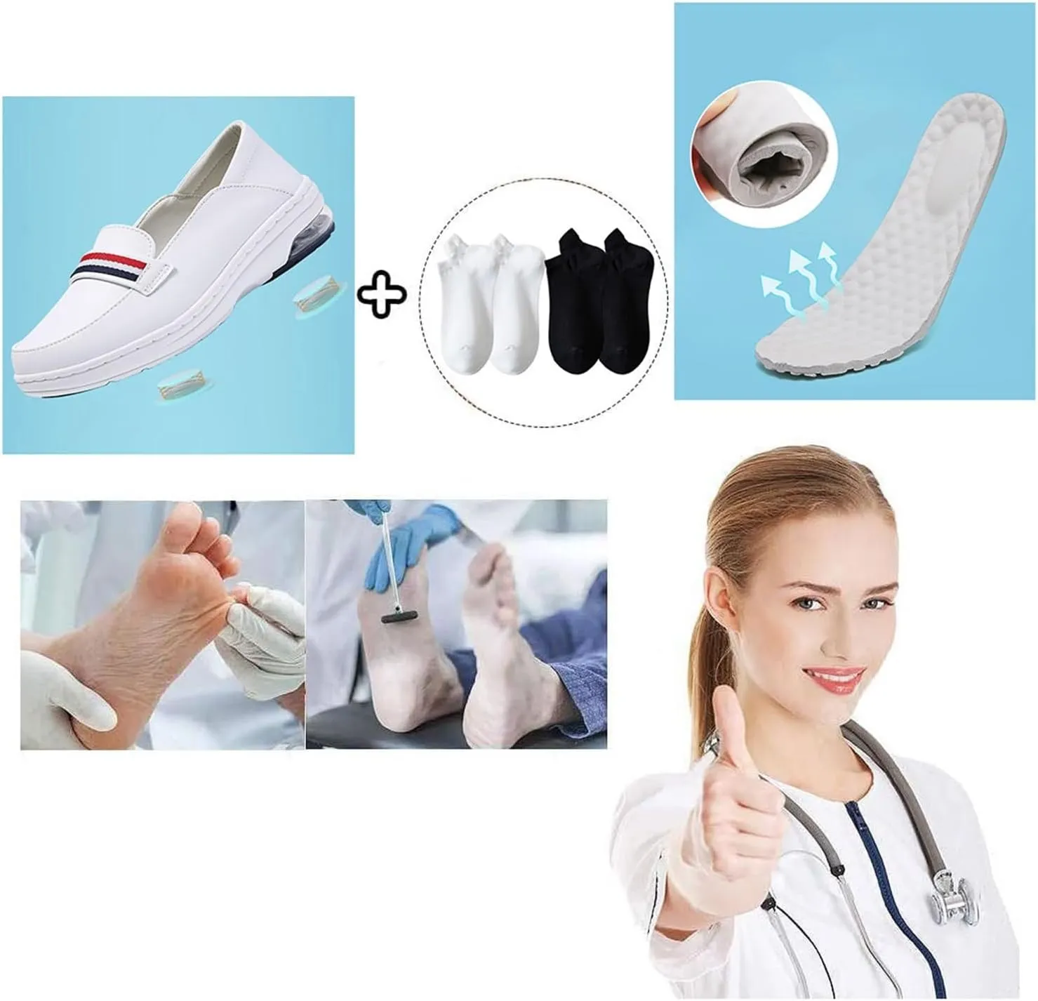 Mother's Day Lightweight Nursing Shoes, Breathable Soft Bottom Non Tiring Feet Slip-On Air Cushion Nurse Shoes, Casual Leather Slip Resistant Driving Shoes, for Medical Workers