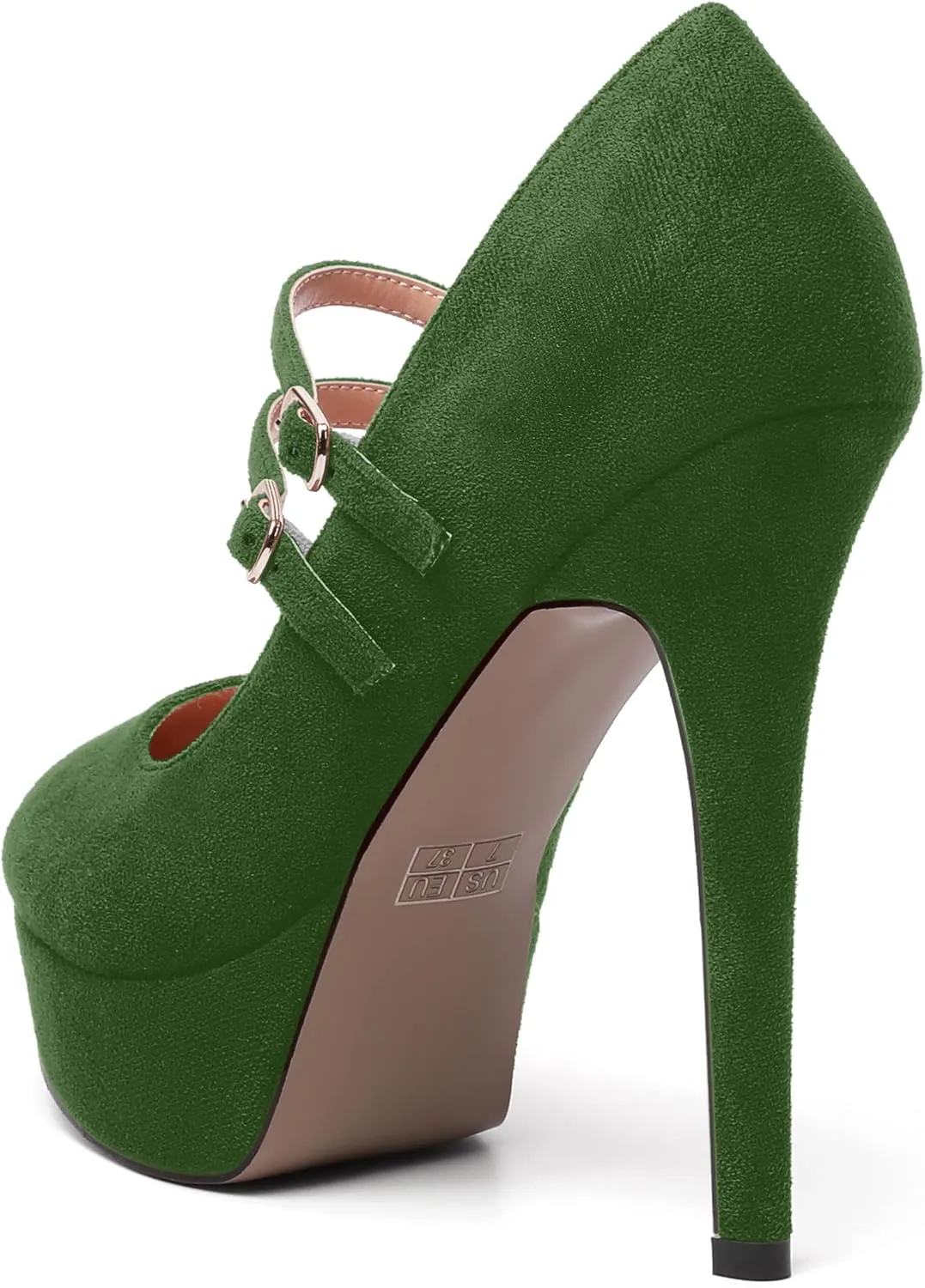 MOVINSTEPS Womens Buckle Suede Round Toe Sexy Solid Platform Adjustable Dual Strap Night Club Mary Jane Stiletto High Heel Pumps Shoes 5 Inch