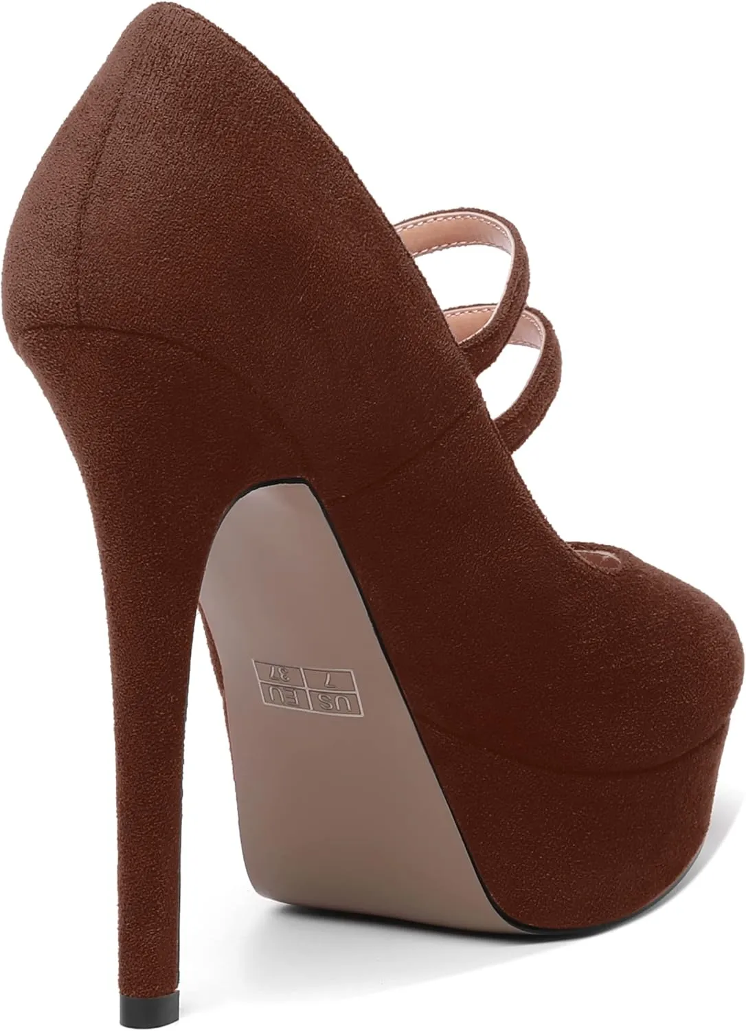 MOVINSTEPS Womens Buckle Suede Round Toe Sexy Solid Platform Adjustable Dual Strap Night Club Mary Jane Stiletto High Heel Pumps Shoes 5 Inch
