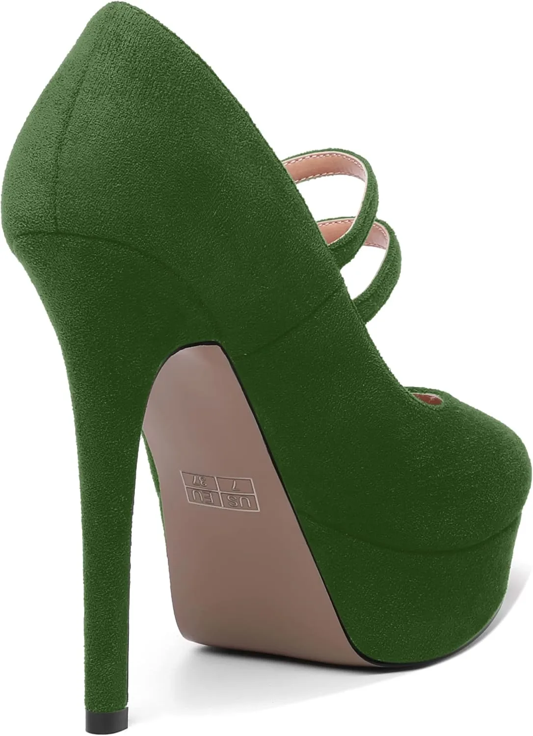 MOVINSTEPS Womens Buckle Suede Round Toe Sexy Solid Platform Adjustable Dual Strap Night Club Mary Jane Stiletto High Heel Pumps Shoes 5 Inch
