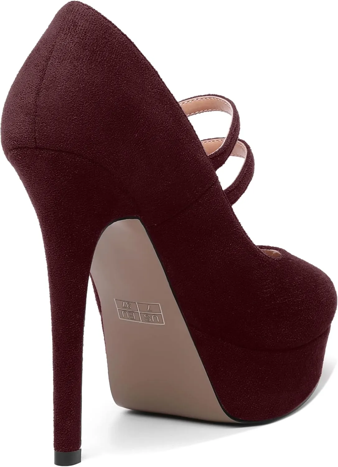 MOVINSTEPS Womens Buckle Suede Round Toe Sexy Solid Platform Adjustable Dual Strap Night Club Mary Jane Stiletto High Heel Pumps Shoes 5 Inch