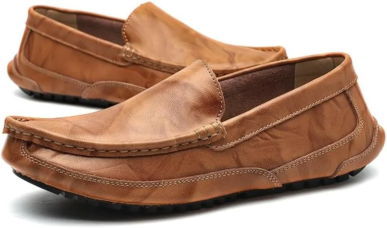 New Mens Loafers Apron Toe Driving Moccasins Shoes PU Leather Flexible Slip Resistant Lightweight Fashion Slip-ons
