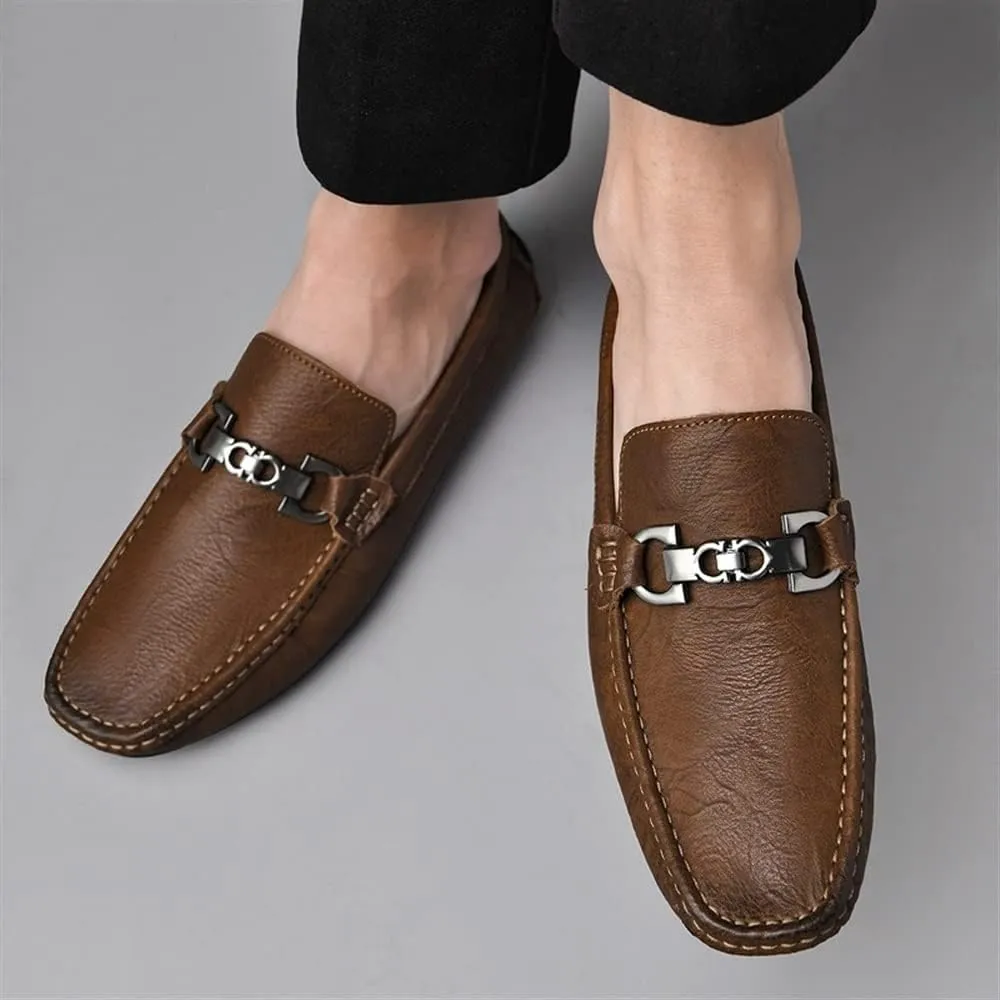 New Men's Loafers Shoes Driving Moccasins Loafers Simple Leather Flexible Comfortable Slip Resistant Prom Walking Slip-ons