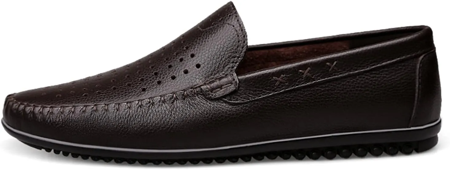 New Men's Loafers Simple Breathable Driving Loafers Moccasins Shoes Leather Lightweight Slip Resistant Anti-slip Prom Slip-on