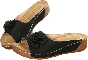 Orthopedic Sandals for Women Chic Flowers Summer Beach Sandals Casual Fish Mouth Open Toe Slippers Dressy Platform Slides Comfy Leather Mesh Sandal Travel Vacation Shoes