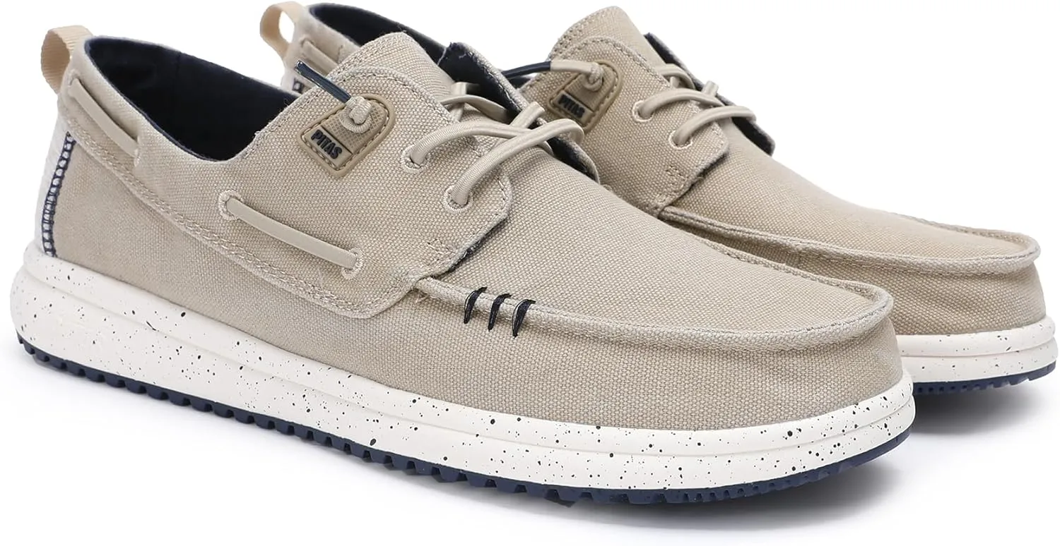 PITAS Mens Byron Boat Shoes | Casual Slip-On Loafers for Men | Ultra Light & Comfortable Shoes | Beige