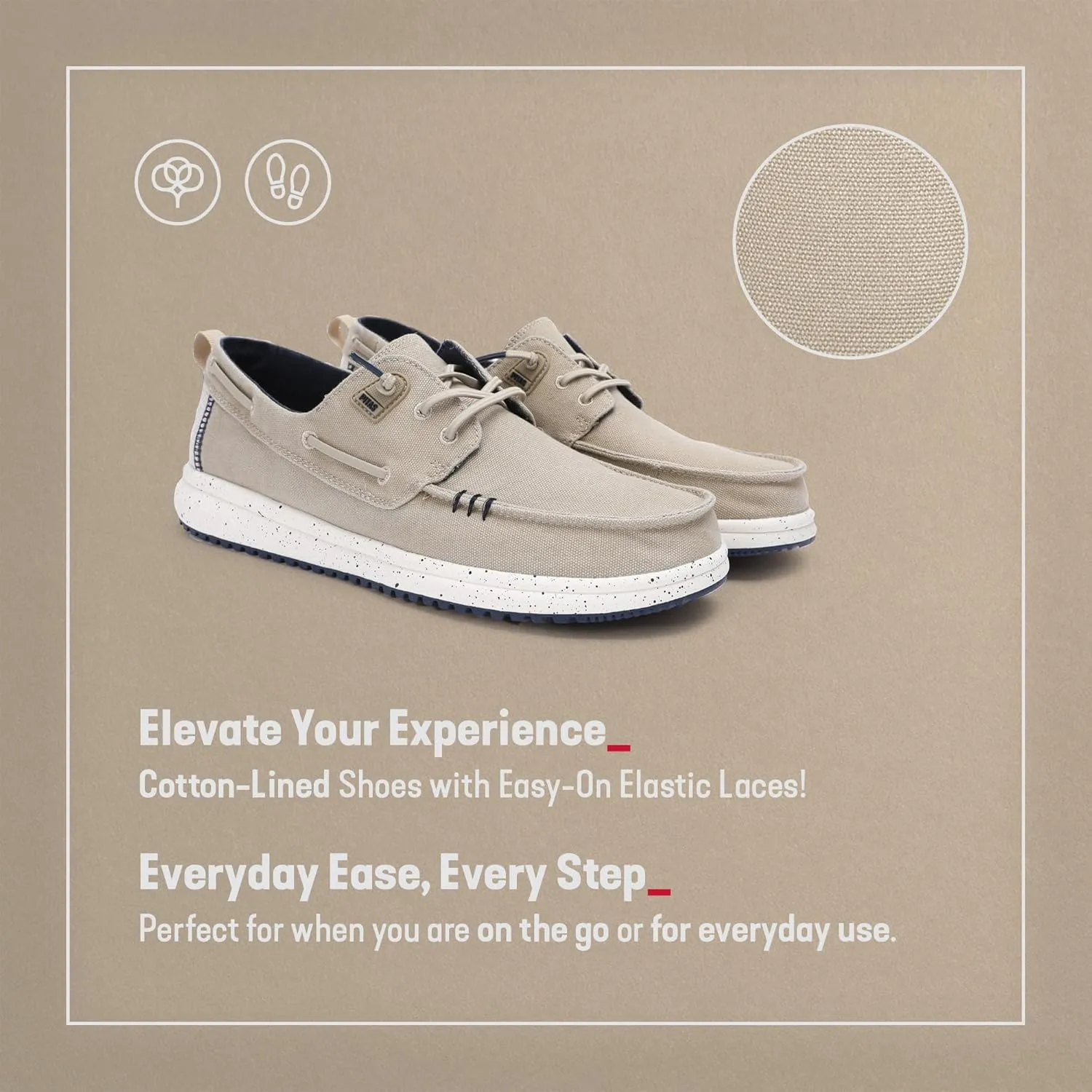 PITAS Mens Byron Boat Shoes | Casual Slip-On Loafers for Men | Ultra Light & Comfortable Shoes | Beige