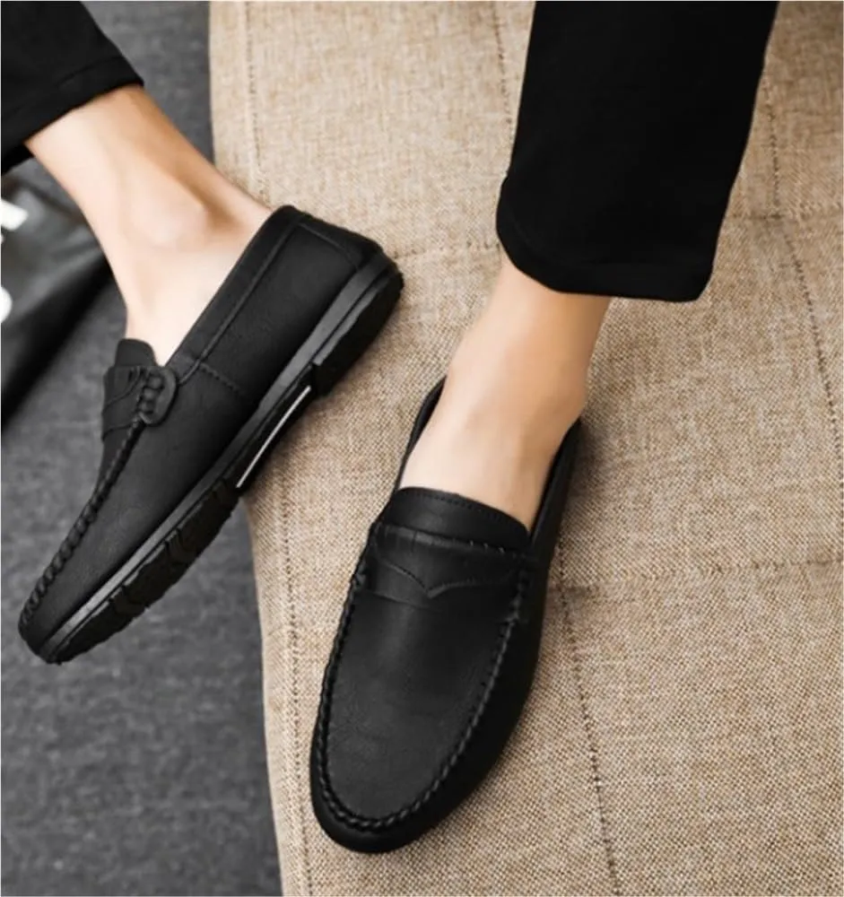 Simple Moccasins Shoes Leather Resistant Comfortable Anti-Slip Fashion Party Slip On Mens Loafers