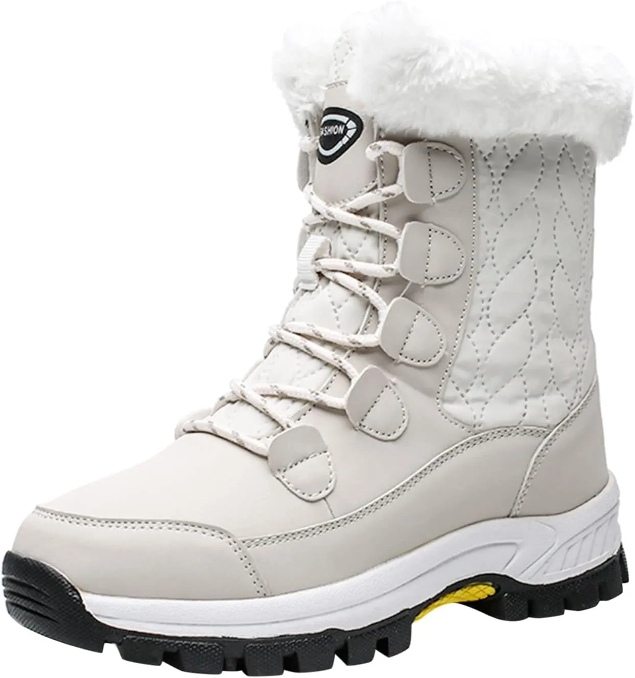Snow Boots For Women Waterproof Ankle Boots for Women Warm Round Toe Leather Lace Up Flat Heel Women's Long Boots