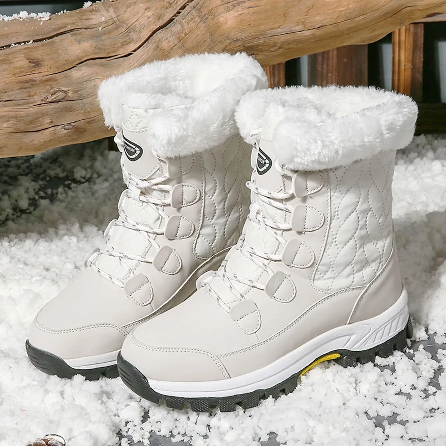 Snow Boots For Women Waterproof Ankle Boots for Women Warm Round Toe Leather Lace Up Flat Heel Women's Long Boots