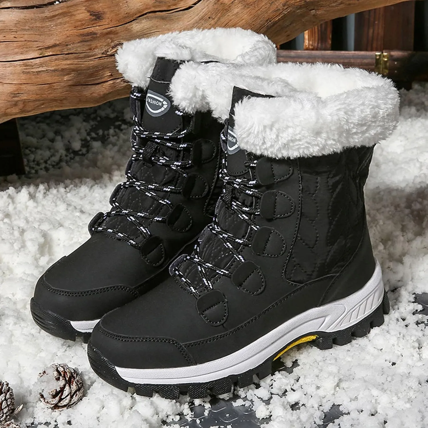 Snow Boots For Women Waterproof Ankle Boots for Women Warm Round Toe Leather Lace Up Flat Heel Women's Long Boots