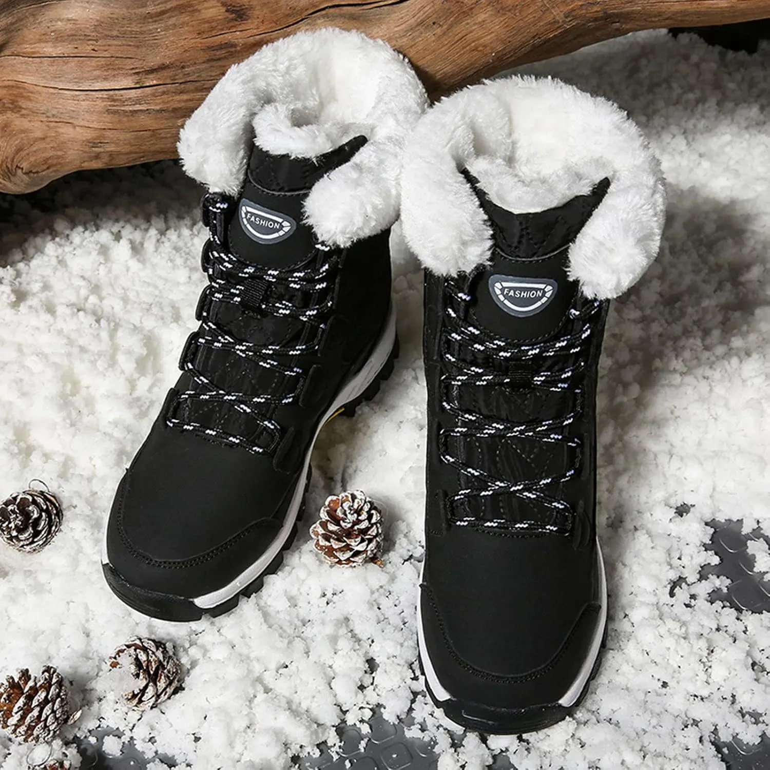 Snow Boots For Women Waterproof Ankle Boots for Women Warm Round Toe Leather Lace Up Flat Heel Women's Long Boots