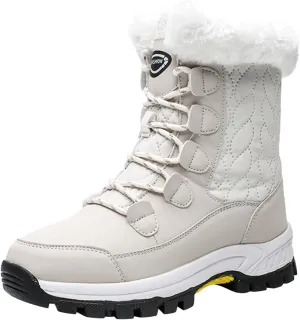 Snow Boots For Women Waterproof Ankle Boots for Women Warm Round Toe Leather Lace Up Flat Heel Women's Long Boots