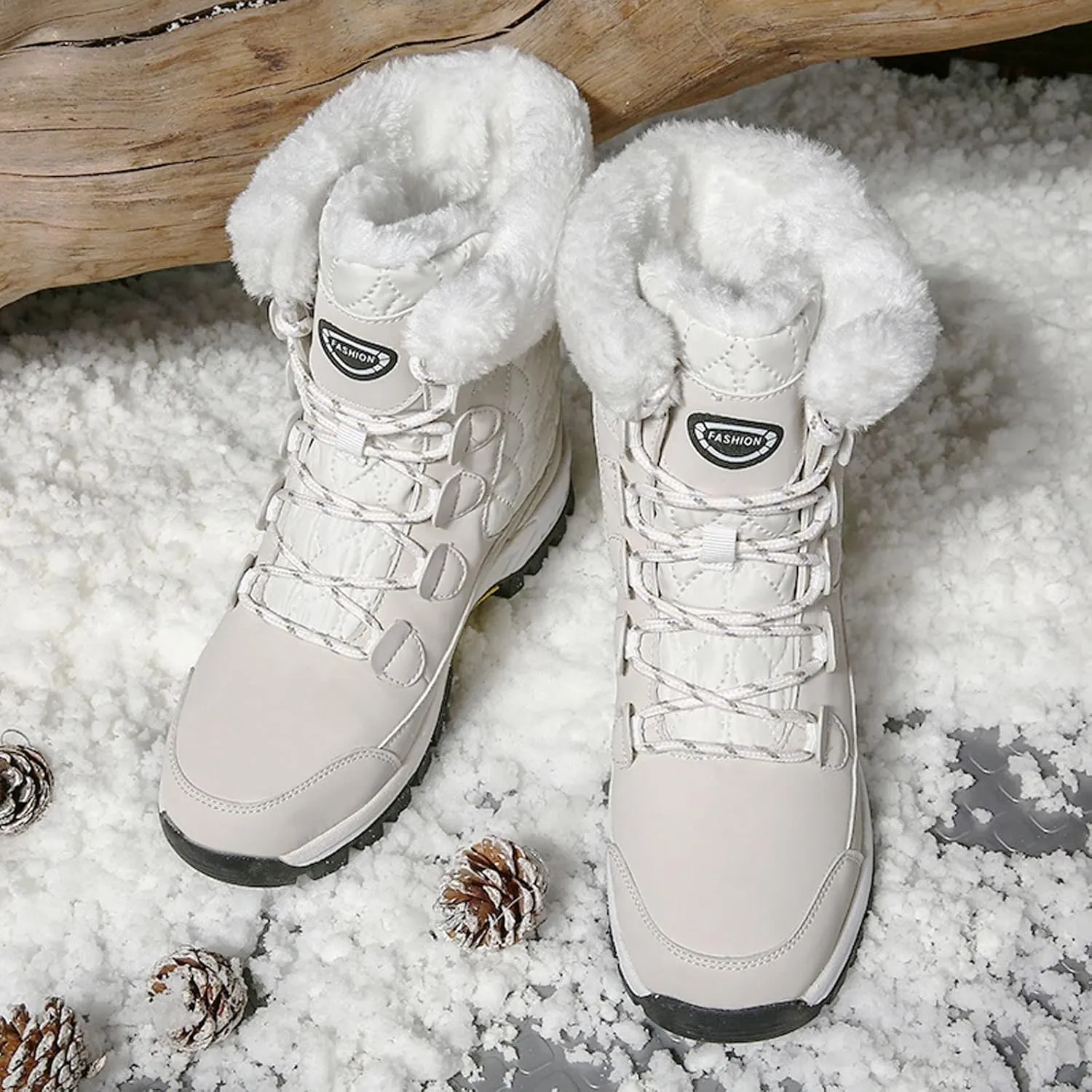 Snow Boots For Women Waterproof Ankle Boots for Women Warm Round Toe Leather Lace Up Flat Heel Women's Long Boots