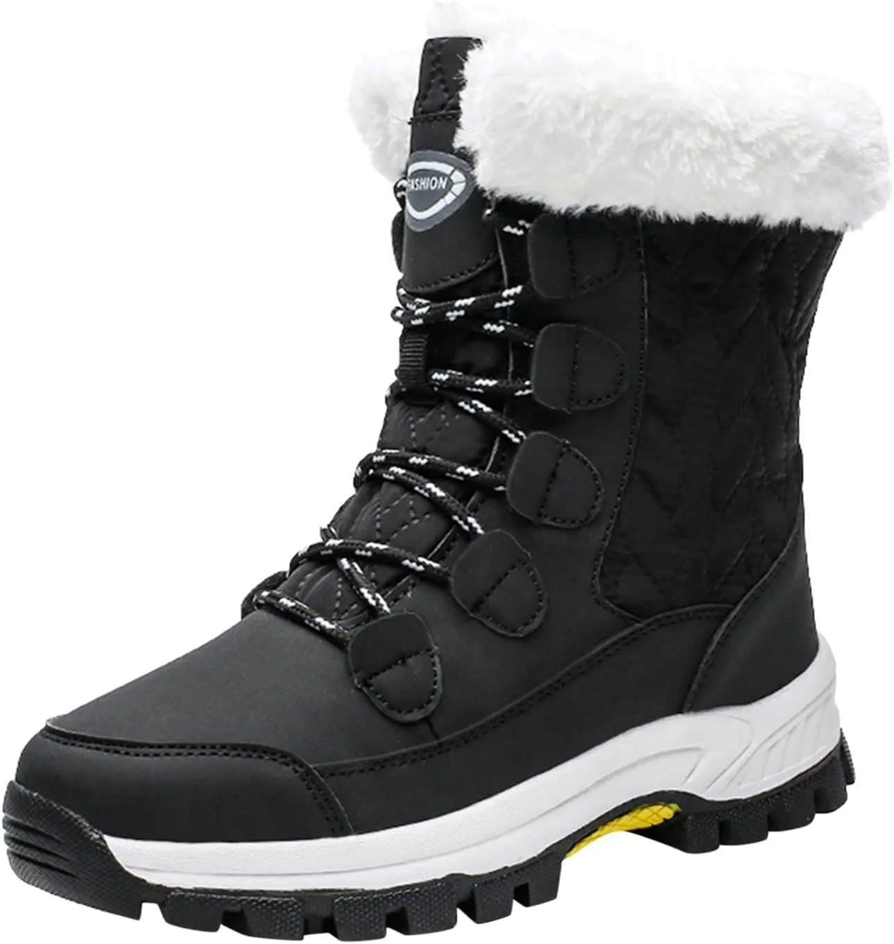 Snow Boots For Women Waterproof Ankle Boots for Women Warm Round Toe Leather Lace Up Flat Heel Women's Long Boots