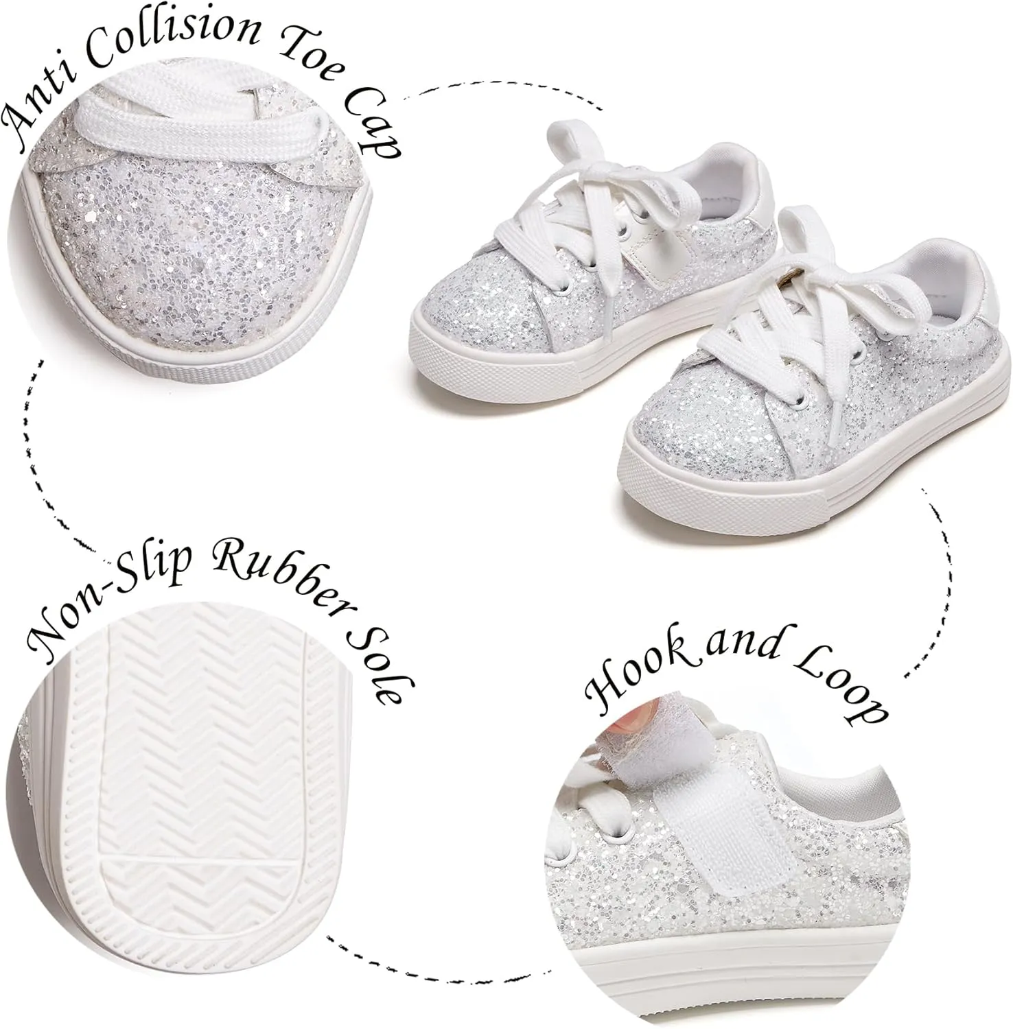Sparkly Sneakers for Girls 3-12 Years Slip-On Comfort Fit Casual Princess Shoes