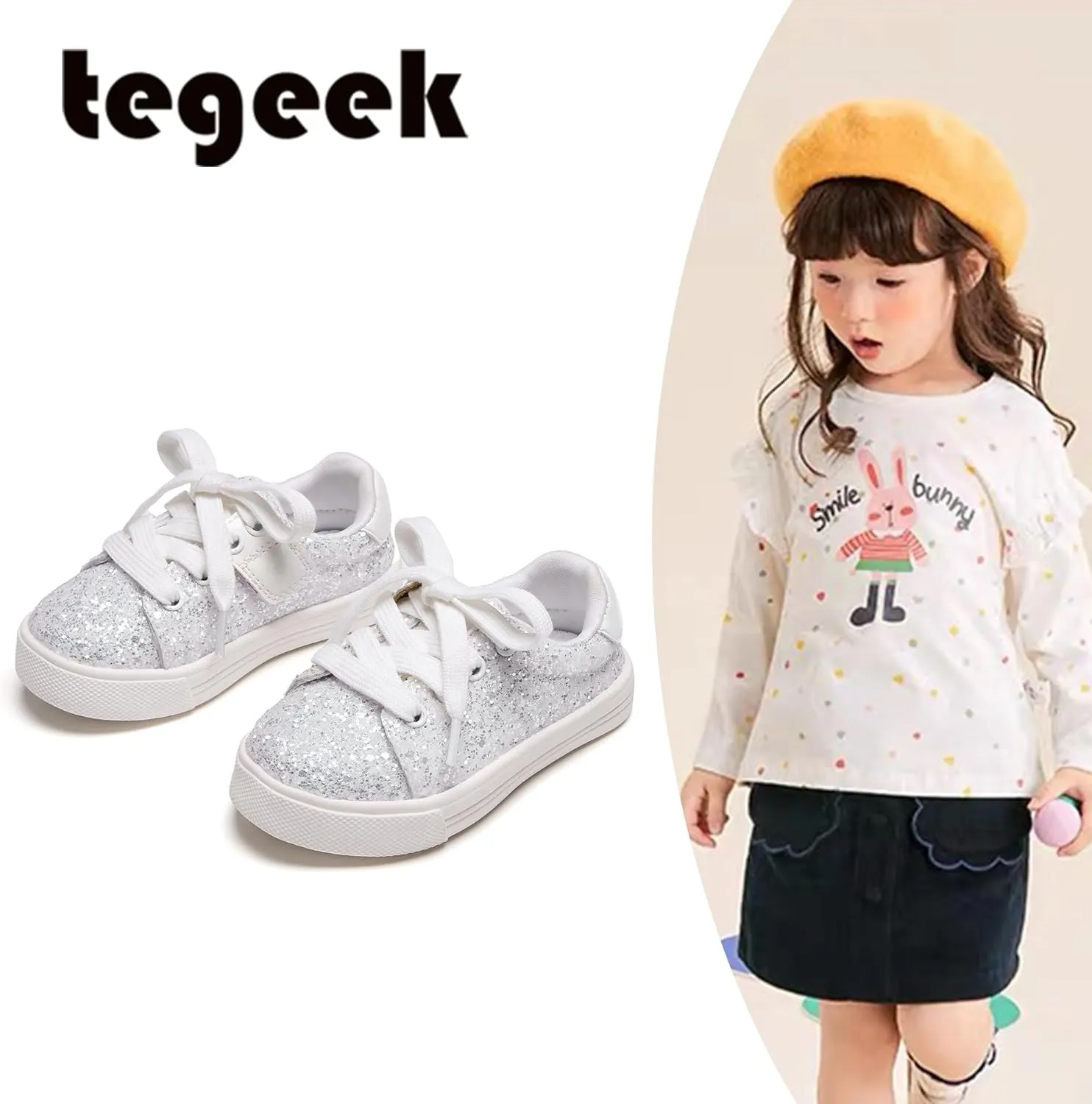 Sparkly Sneakers for Girls 3-12 Years Slip-On Comfort Fit Casual Princess Shoes