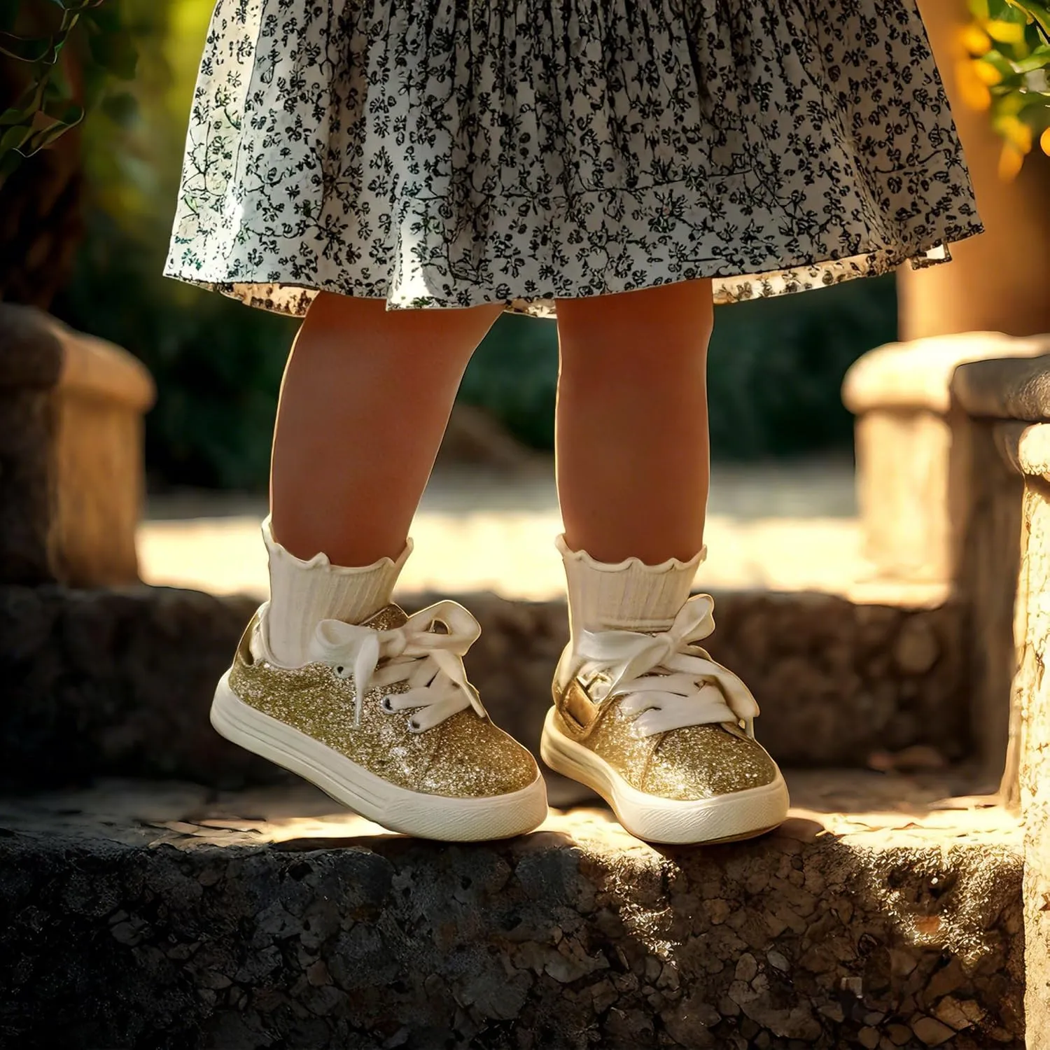 Sparkly Sneakers for Girls 3-12 Years Slip-On Comfort Fit Casual Princess Shoes