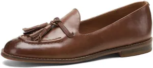 TinaCus Handmade Women's Genuine Leather Vintage Tassels Slip On Round Toe Loafers Flats Shoes